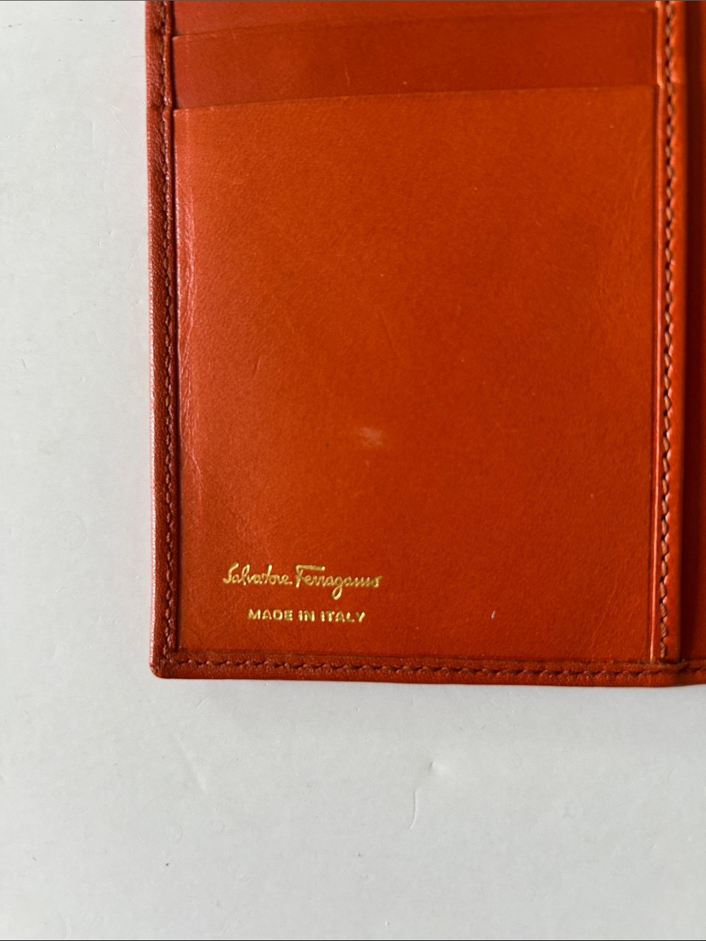 Salvatore Ferragamo Orange Leather Clasp Wallet with Gold Hardware - Picture 9 of 10